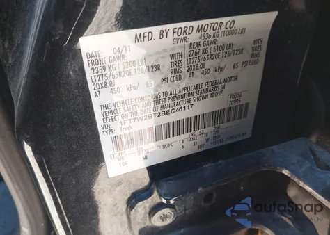 2011 Ford F-250 Lariat z USA, uszkodzony, nr VIN 1FT7W2BT2BEC46117